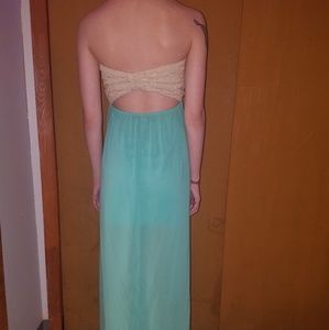 Nude & Light Blue Open Back Strapless Dress